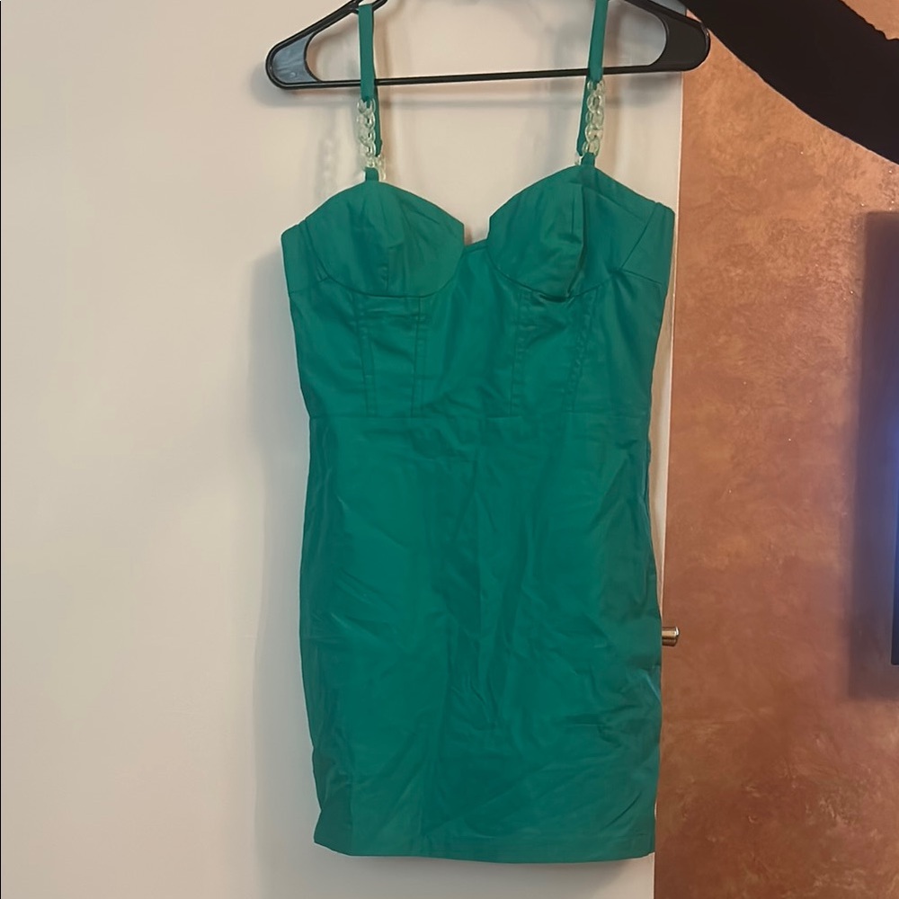 Zara Green Ruched Bustier Mini Dress